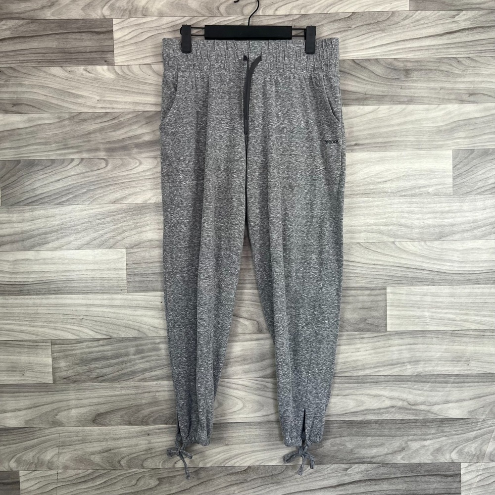 Reebok Joggers Pants Women's M Gray Heather Elastic‎ Waist Tapered Leg Athletic
